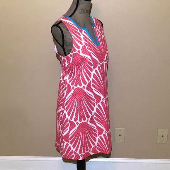 Crown & Ivy Coral & Blue Sea Shell Print Shift Dress. Size 14 - Picture 3 of 9